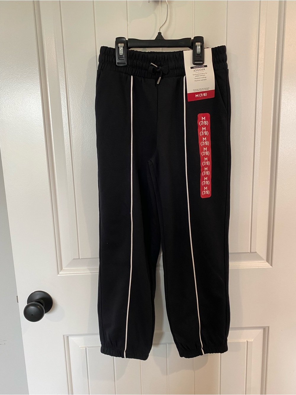 Girls Black Jogger Sweatpants with White Piping